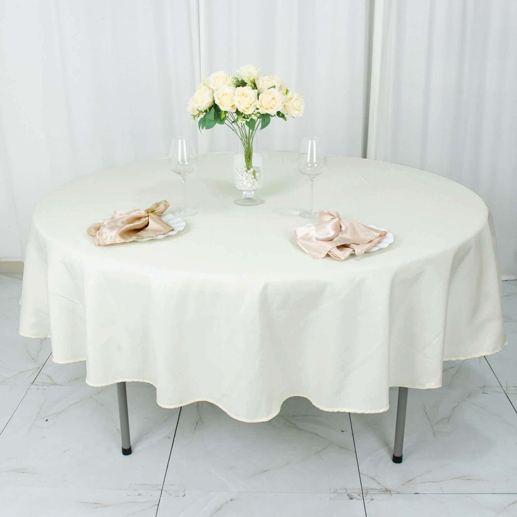 Premium Polyester 90" Round Tablecloth Ivory - Stain and Wrinkle-Resistant Design with 220GSM Thickness Table Cover