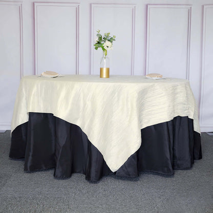 Taffeta 90"x90" Table Overlay Square Tablecloth Ivory - Accordion Crinkle Table Cover