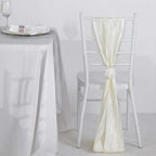 5 Pack Taffeta 6"x106" Chair Sashes Ivory Accordion Crinkle Texture - Stylish Decor for Weddings & Gatherings