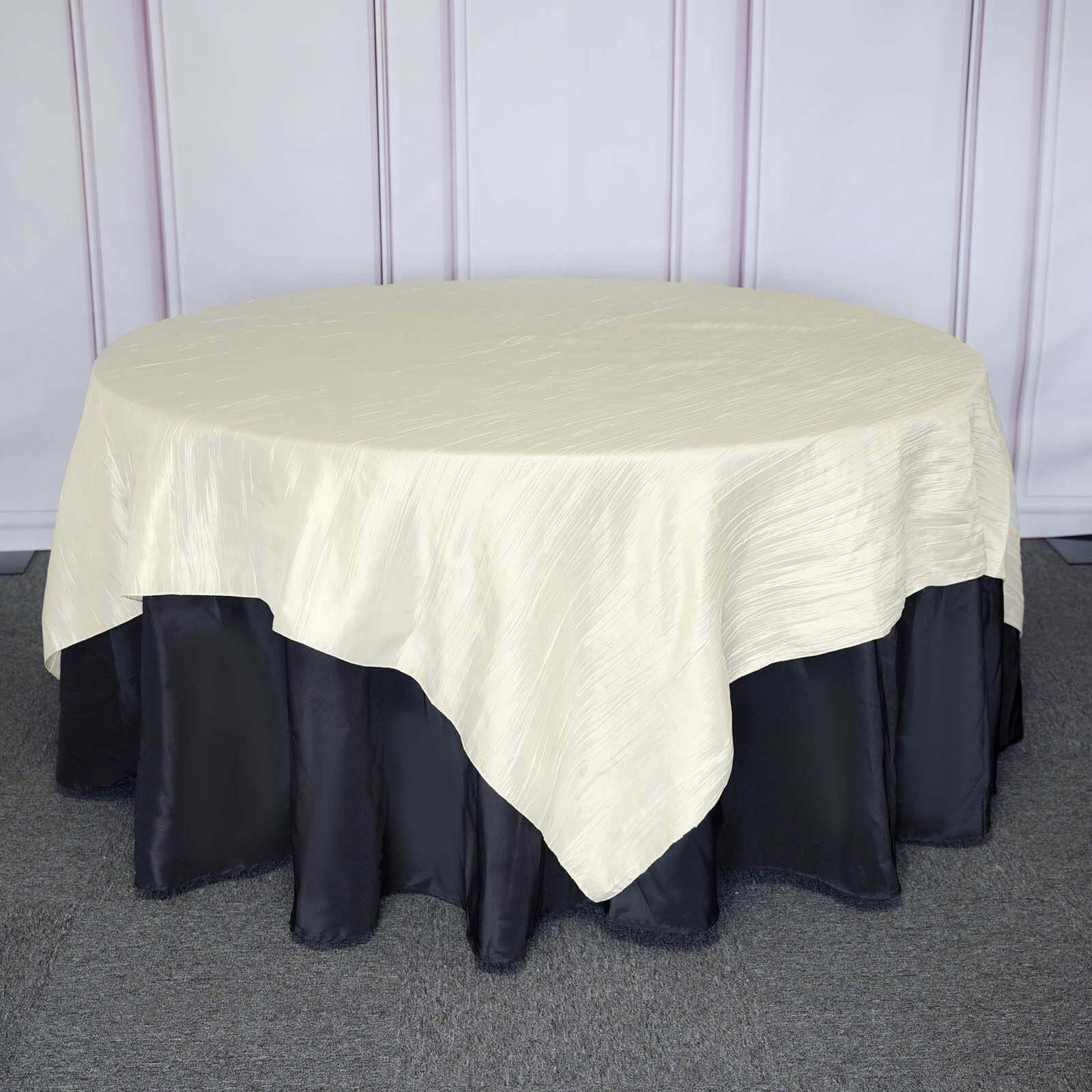 Taffeta 90"x90" Table Overlay Square Tablecloth Ivory - Accordion Crinkle Table Cover