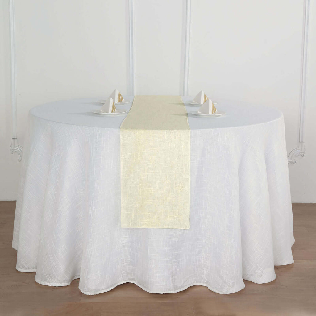 Faux Linen 12"x108" Table Runner Ivory - Slubby Textured & Wrinkle Resistant Table Decor