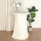 Spandex 30" Round Cocktail Table Cover Skirt Ivory With Natural Wavy Drapes