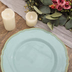 10-Pack Plastic 10" Dinner Plates in Jade with Gold Scalloped Rim - Disposable Large Party Plates