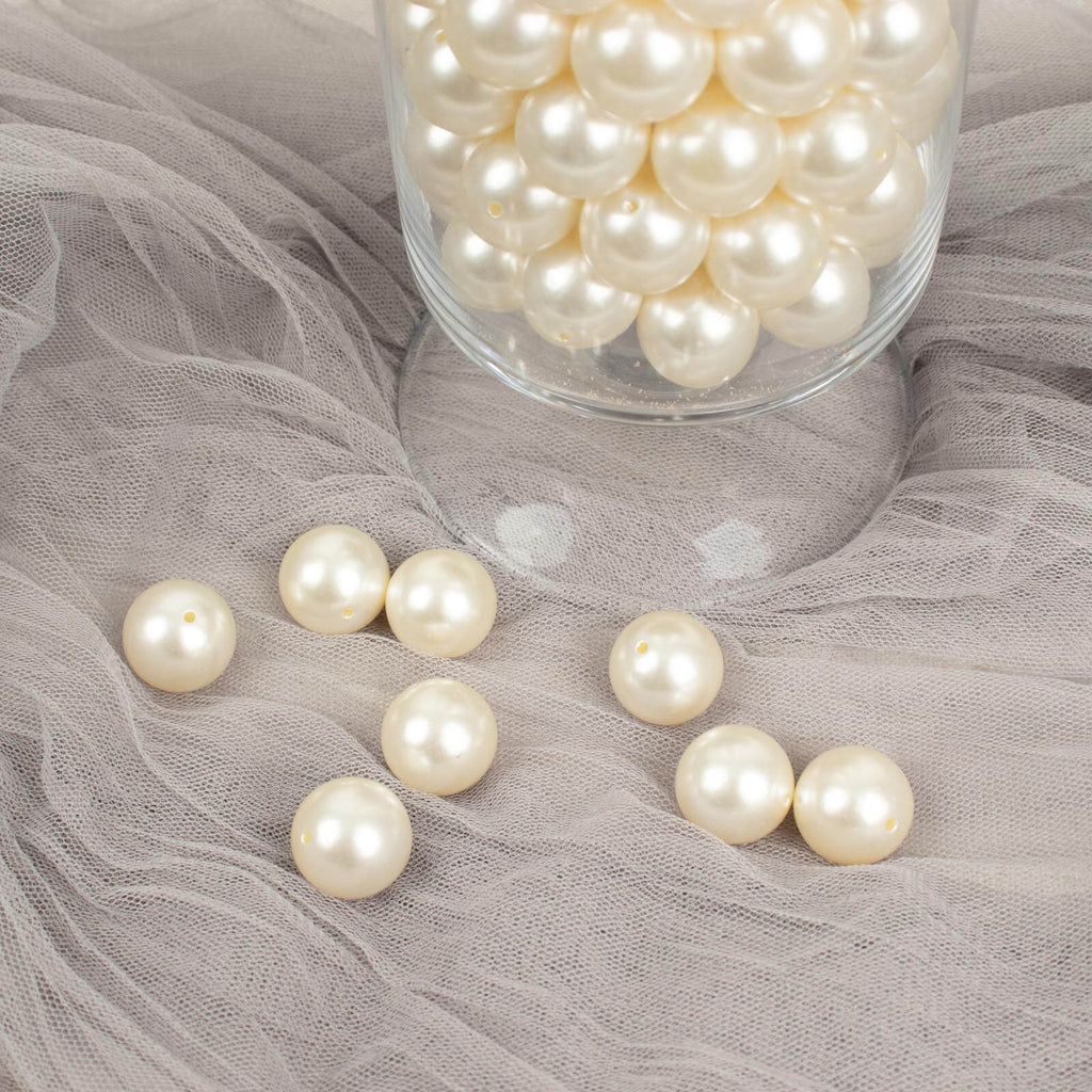 120-Pack Faux Craft Pearl Beads Ivory - Glossy Beads with Holes for Vase Filler Jewelry Making Bridal Accessories & Event Decor 20mm