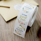 500Pcs 1.5" Thank You Themed Assorted Text Floral Stickers Roll, Labels For DIY Envelope Seal - Round