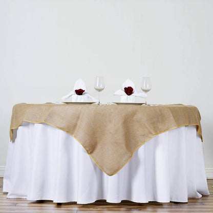 Jute Burlap 60"x60" Square Overlay Tablecloth Natural - Rustic Design for Authentic Charm - NestOCart