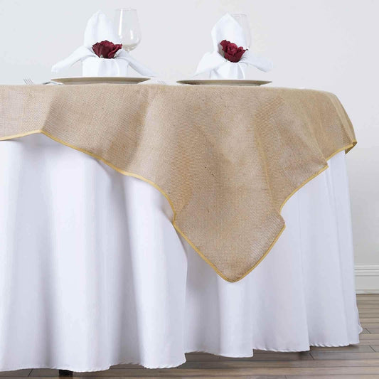 Jute Burlap 60"x60" Square Overlay Tablecloth Natural - Rustic Design for Authentic Charm - NestOCart