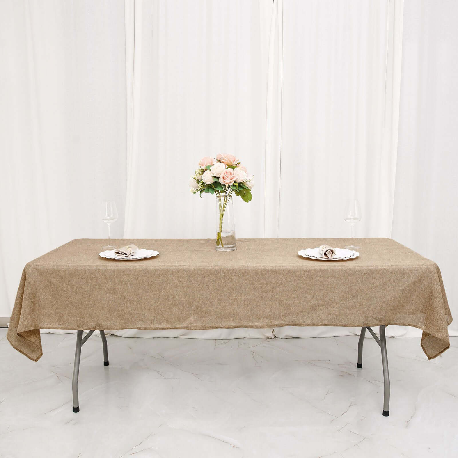 Faux Burlap Jute 54"x96" Rectangle Tablecloth Natural - Rustic Event Table Linen