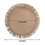 4-Pack Placemats Fringe Edge Design Natural Jute Round - Rustic Boho Chic Burlap Table Decor 16"