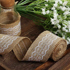 2" x 16FT Natural Jute Burlap Ribbon With Wavy Lace