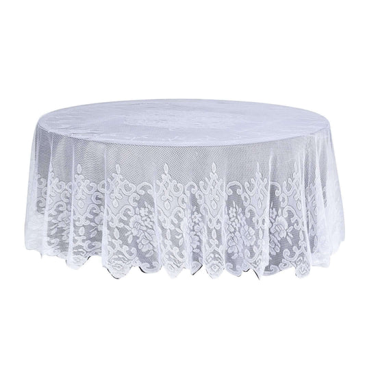 Lace 108" Round Tablecloth White - Premium Design for Formal Table Settings