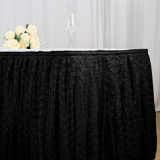 Lace 14ft Table Skirt Black Premium Pleated - Vintage Style for Parties - NestOCart