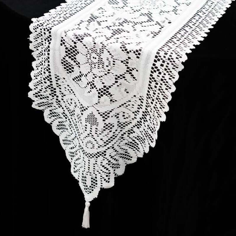 Lace 14"x108" Table Runner White Floral Embroidered - Vintage Style Tabletop Decor