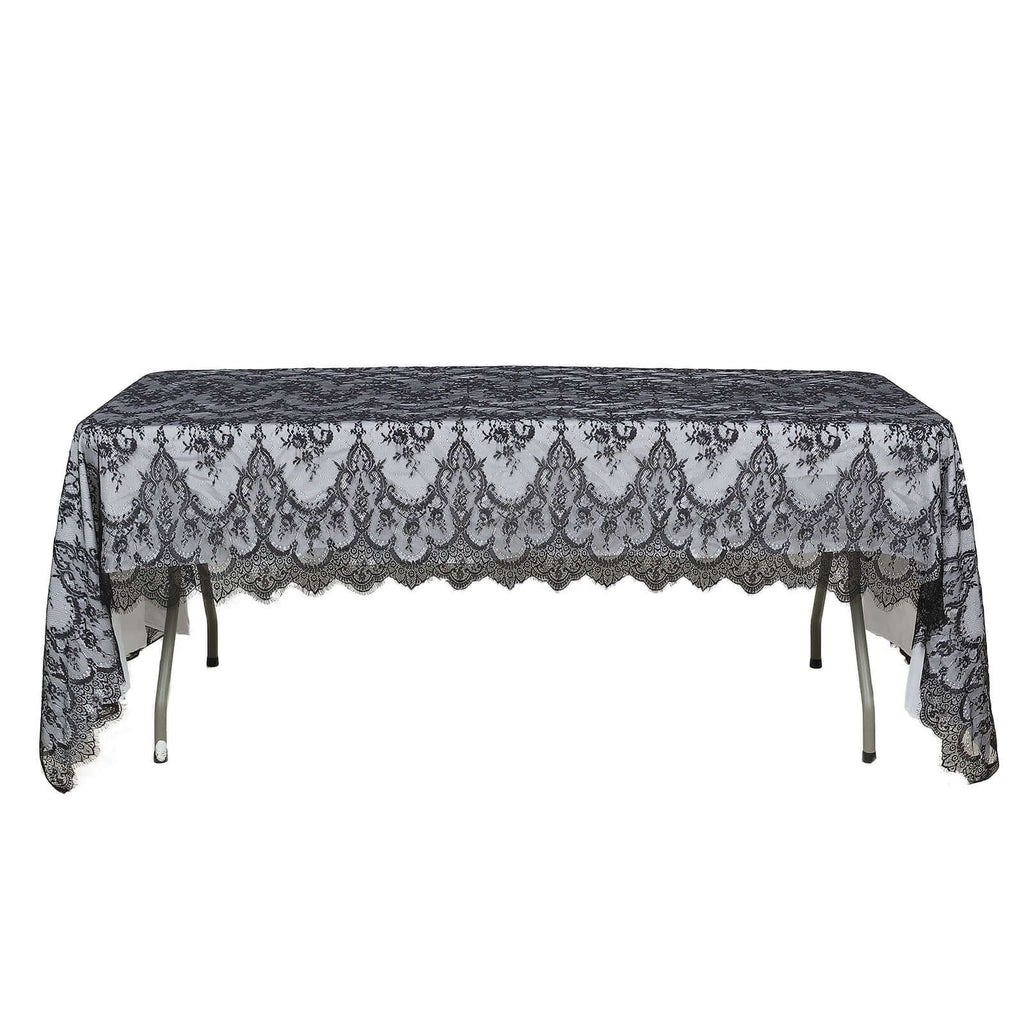 Lace 60"x120" Rectangle Tablecloth Black - Vintage Lace Design with Scalloped Frill Edges - Bell Racket Store