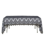 Lace 60"x120" Rectangle Tablecloth Black - Vintage Lace Design with Scalloped Frill Edges - Bell Racket Store