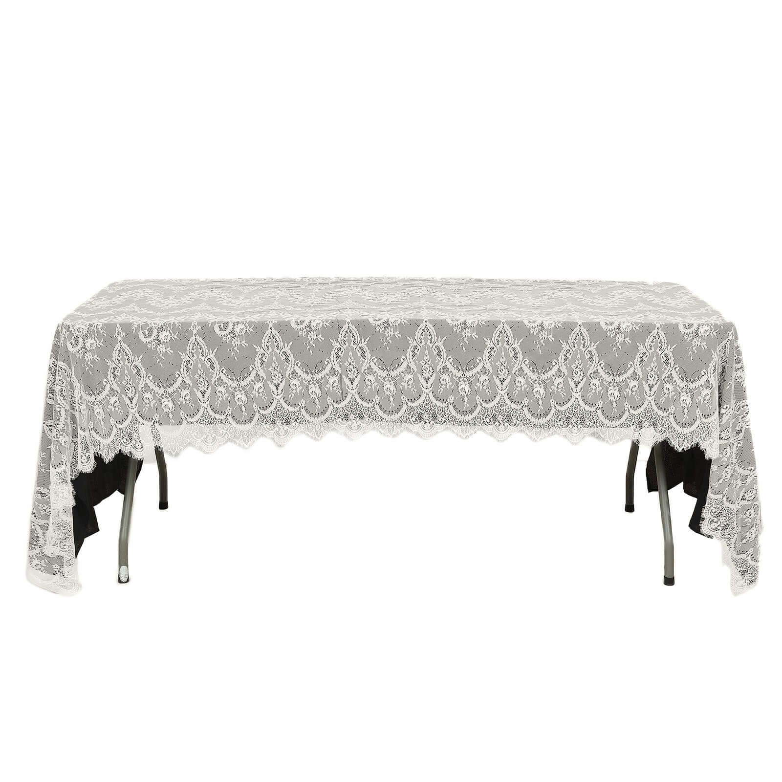 Lace 60"x120" Rectangle Tablecloth Ivory - Vintage Lace Design with Scalloped Frill Edges - Bell Racket Store