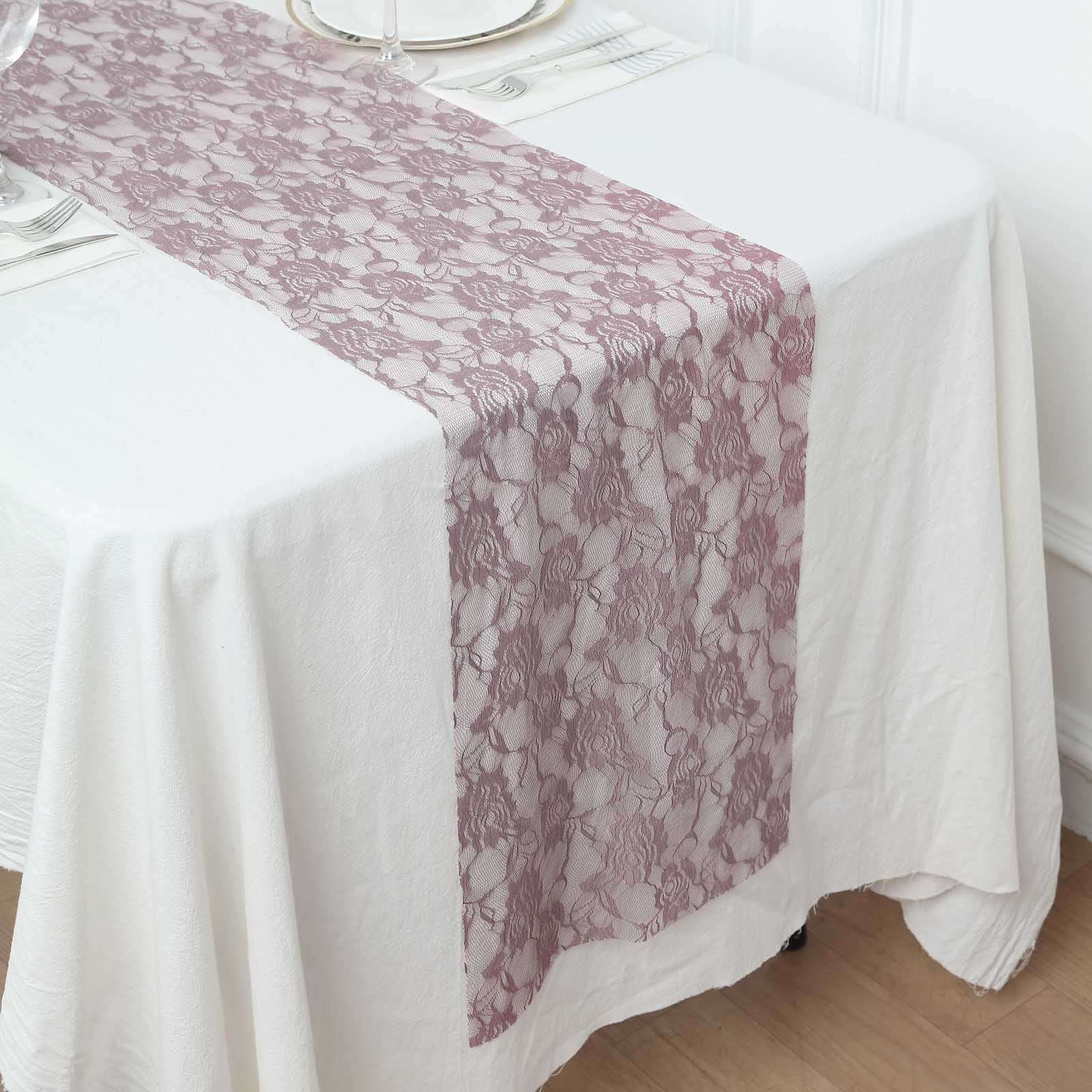 Lace 12"x108" Table Runner Violet - Vintage Rose Pattern Table Decor