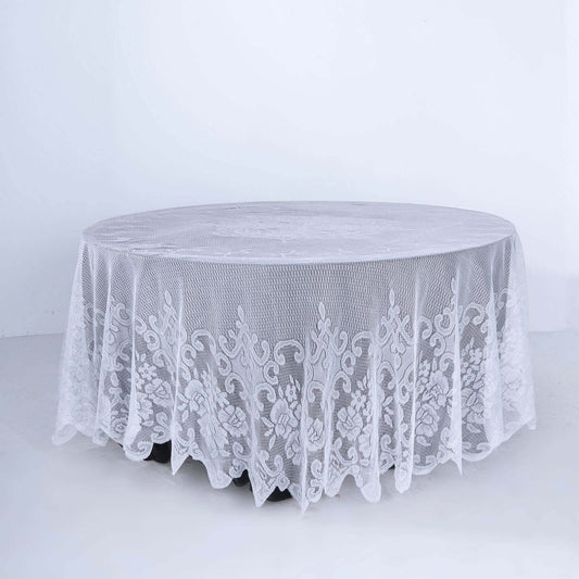 Lace 108" Round Tablecloth White - Premium Design for Formal Table Settings