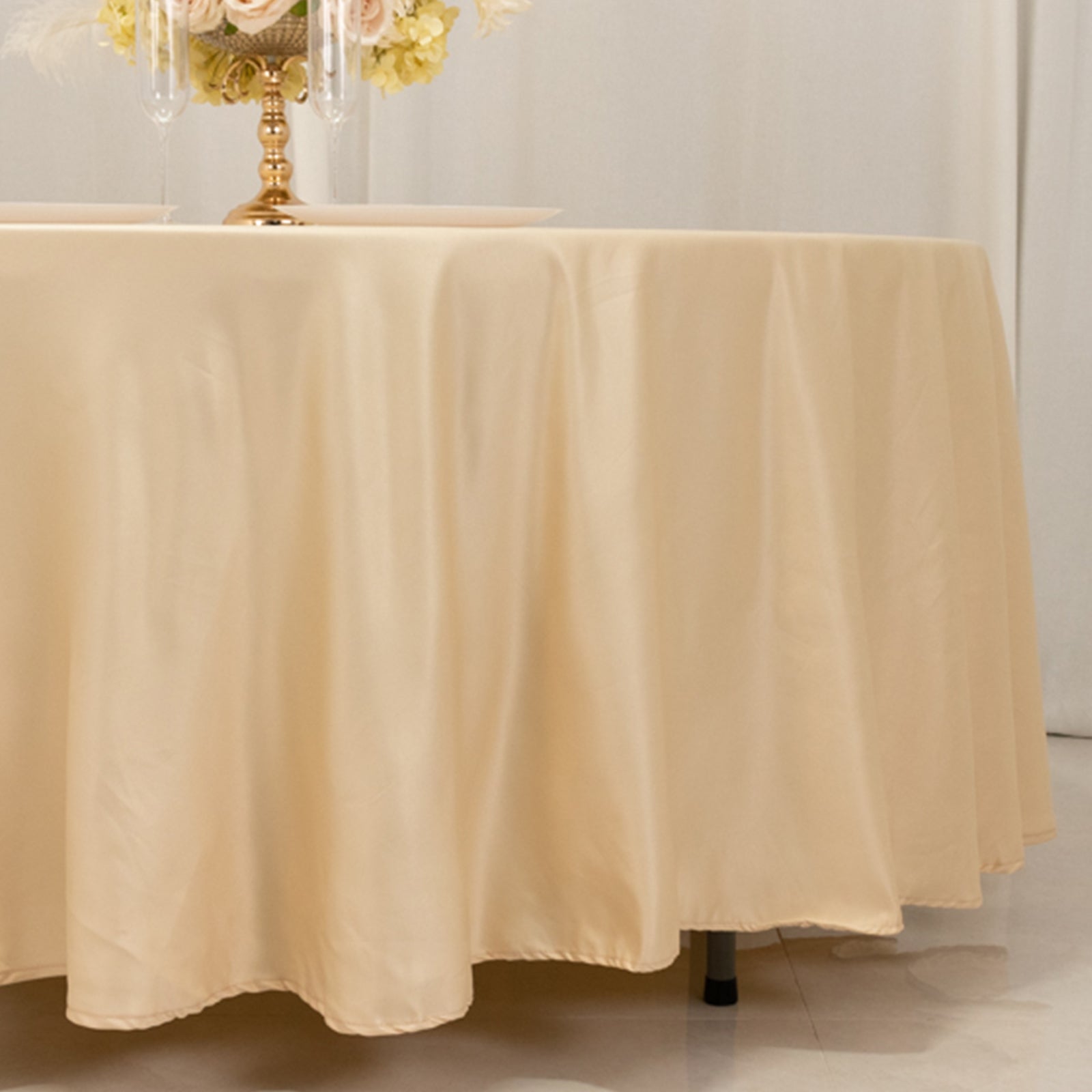 Lamour Satin 108" Round Tablecloth Beige - Durable & Silk - Like Table Cover - Bell Racket Store