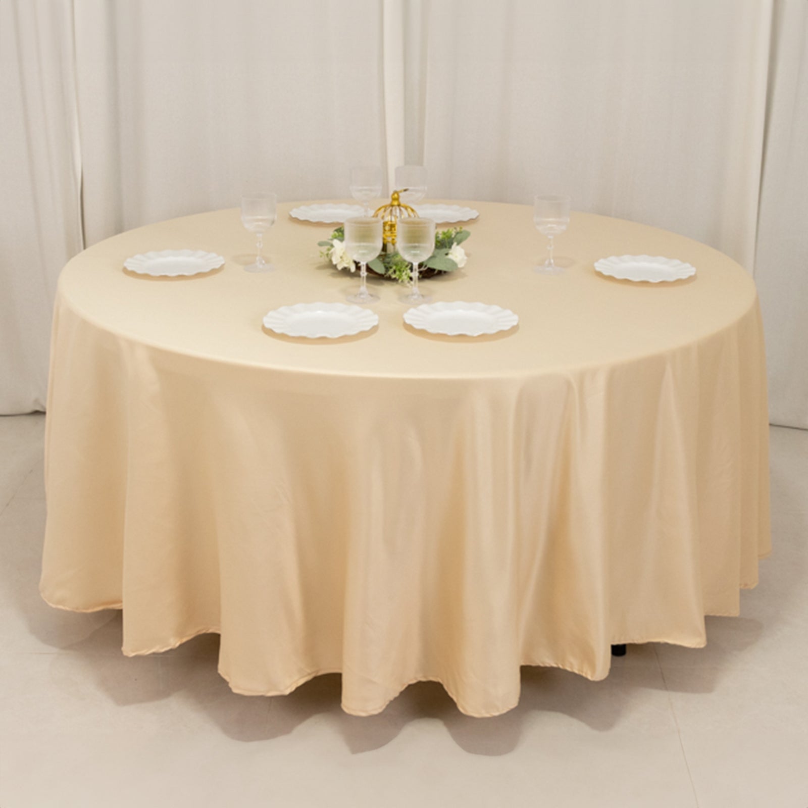 Lamour Satin 108" Round Tablecloth Beige - Durable & Silk - Like Table Cover - Bell Racket Store
