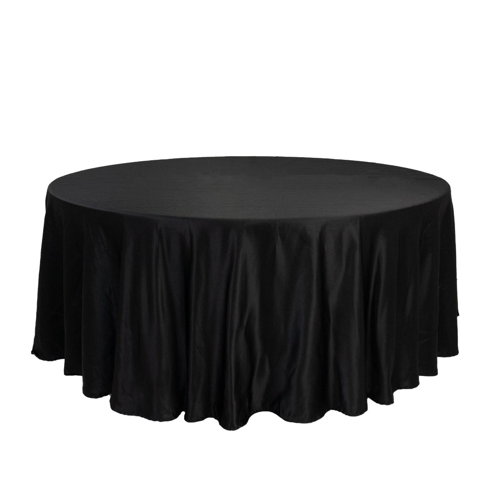 Lamour Satin 108" Round Tablecloth Black - Durable & Silk - Like Table Cover for Classy Weddings & Events - Bell Racket Store