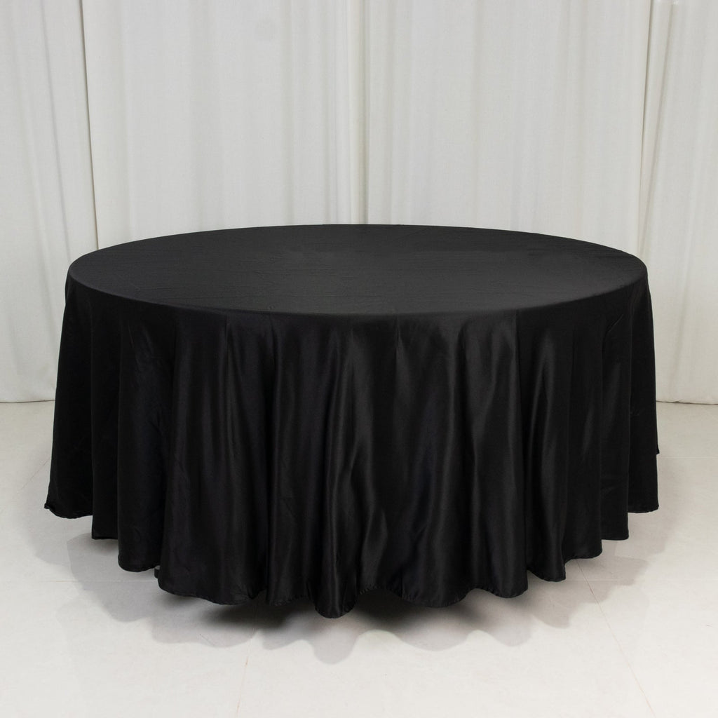 Lamour Satin 108" Round Tablecloth Black - Durable & Silk - Like Table Cover for Classy Weddings & Events - Bell Racket Store