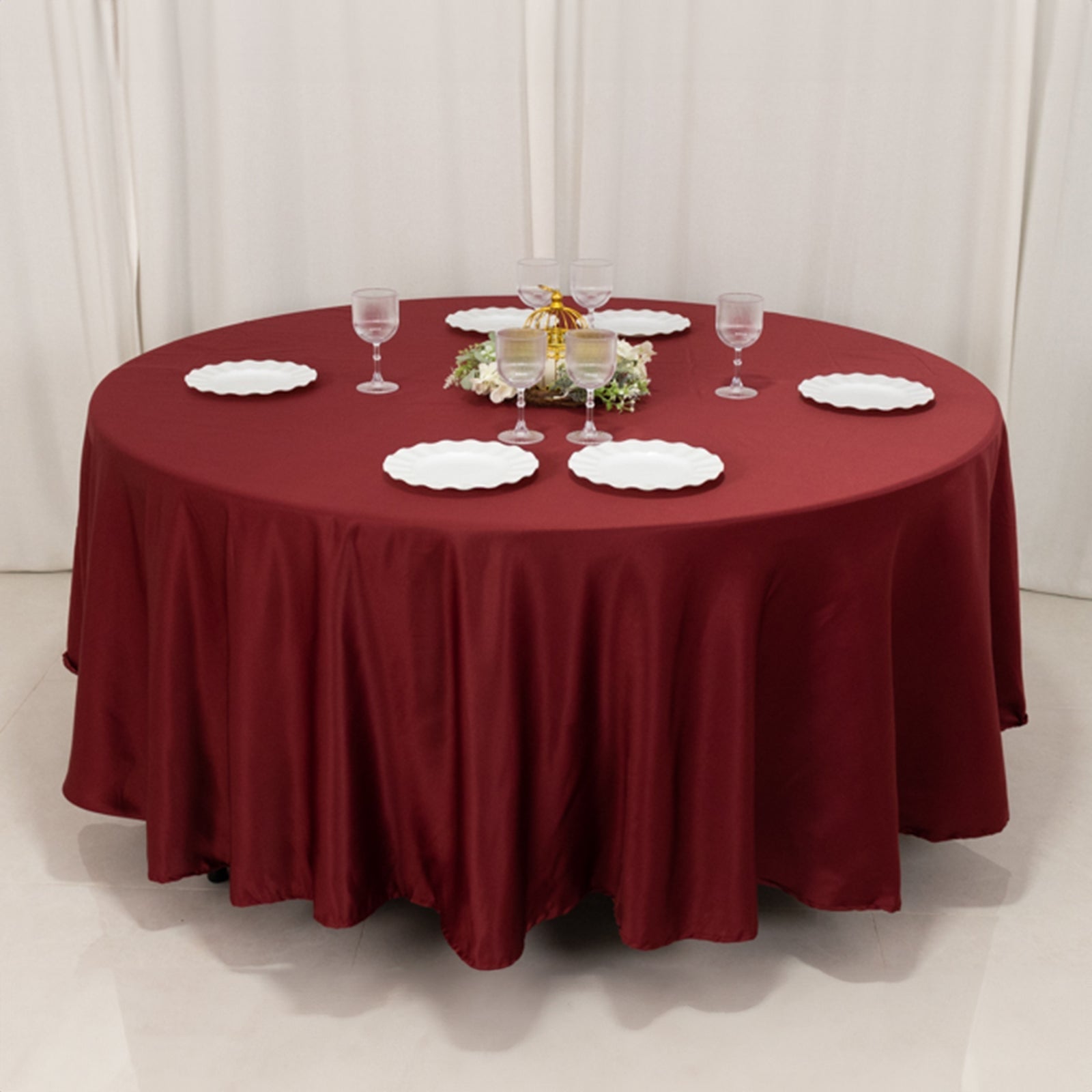 Lamour Satin 108" Round Tablecloth Burgundy - Durable & Silk - Like Table Cover - Bell Racket Store