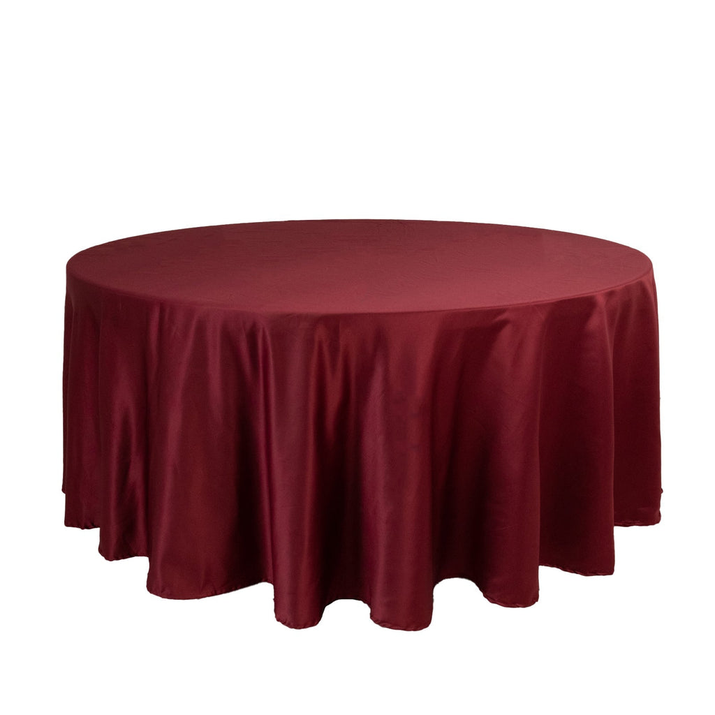 Lamour Satin 108" Round Tablecloth Burgundy - Durable & Silk - Like Table Cover - Bell Racket Store