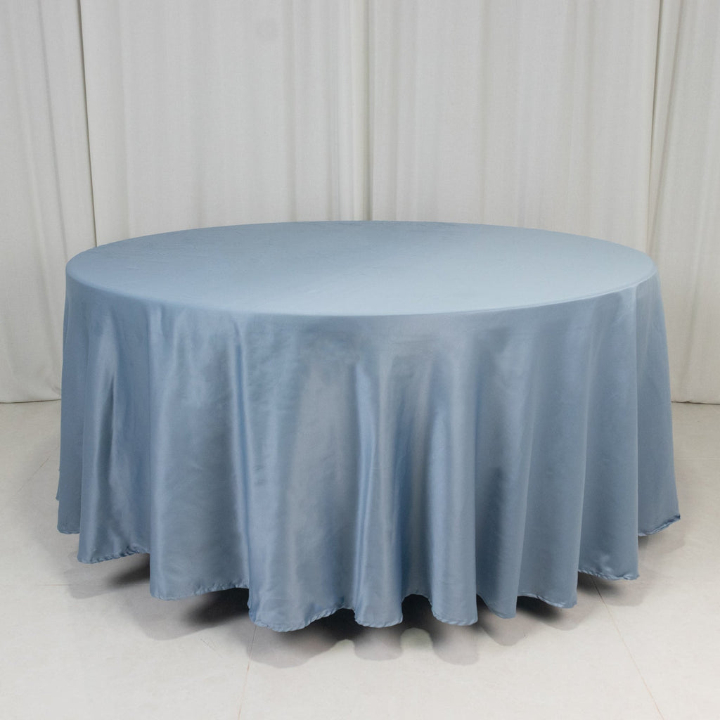 Lamour Satin 108" Round Tablecloth Dusty Blue - Durable & Silk - Like Table Cover - Bell Racket Store