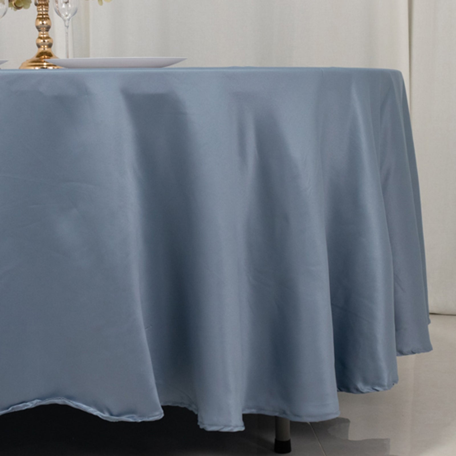 Lamour Satin 108" Round Tablecloth Dusty Blue - Durable & Silk - Like Table Cover - Bell Racket Store