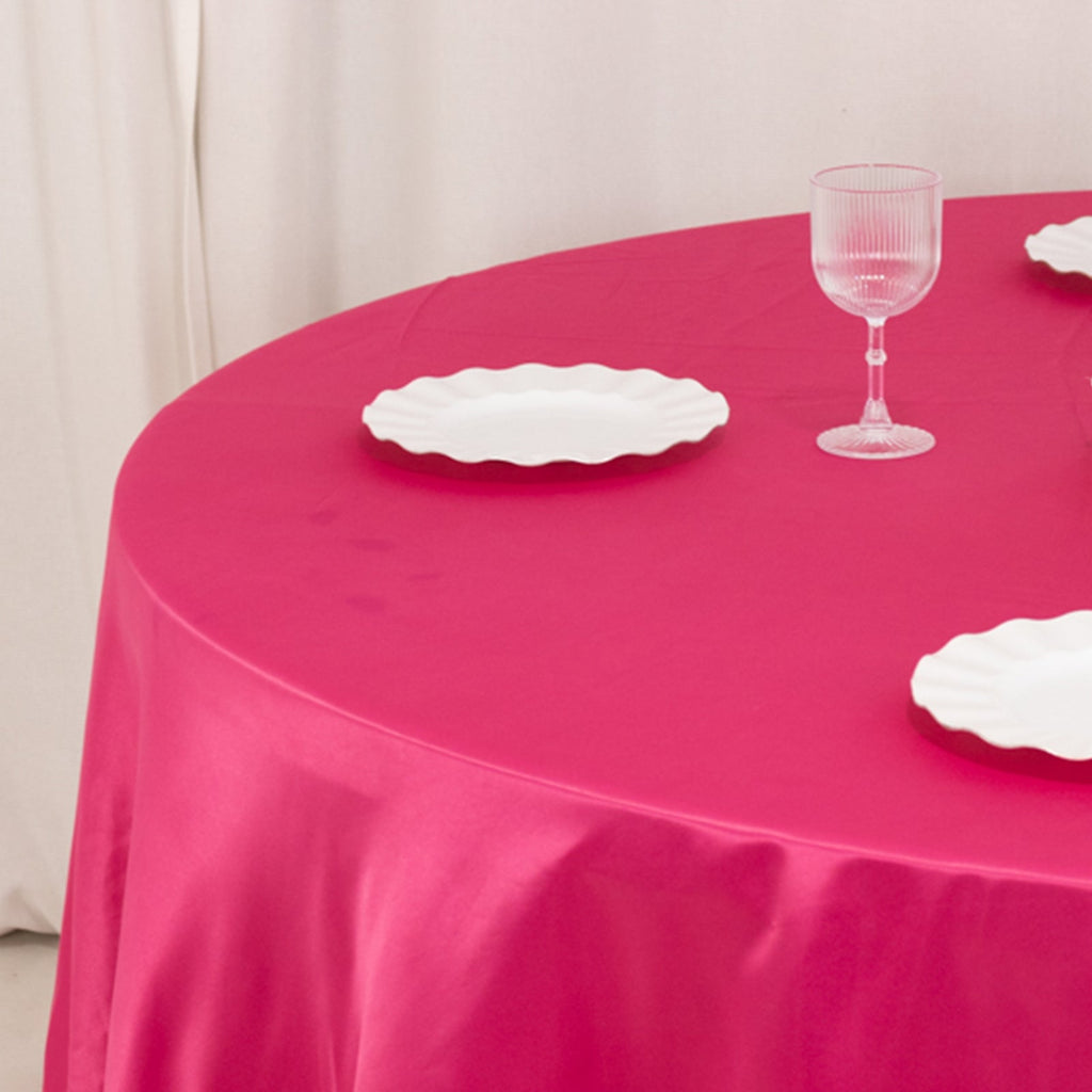 Lamour Satin 108" Round Tablecloth Fuchsia - Durable & Silk - Like Table Cover - Bell Racket Store