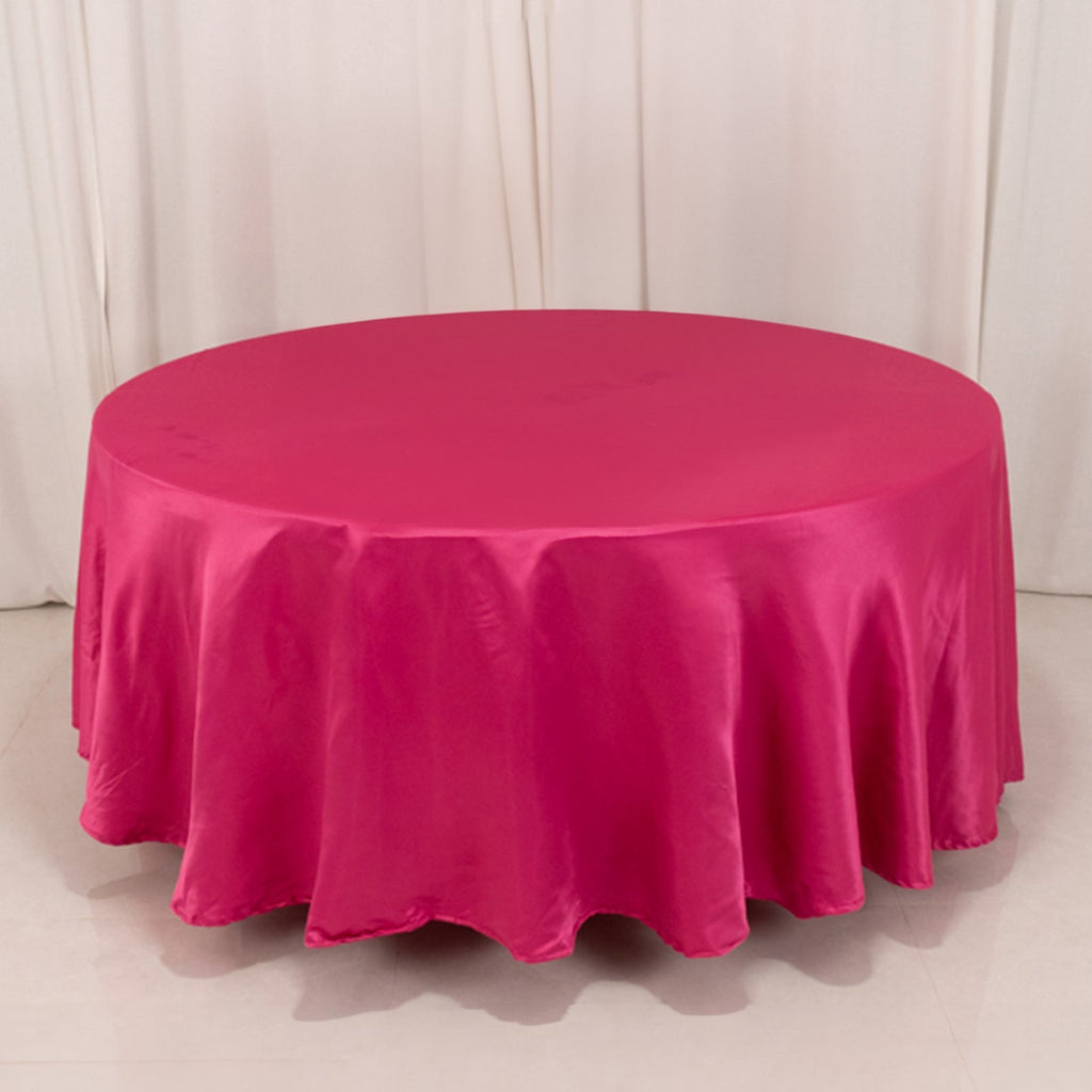 Lamour Satin 108" Round Tablecloth Fuchsia - Durable & Silk - Like Table Cover - Bell Racket Store