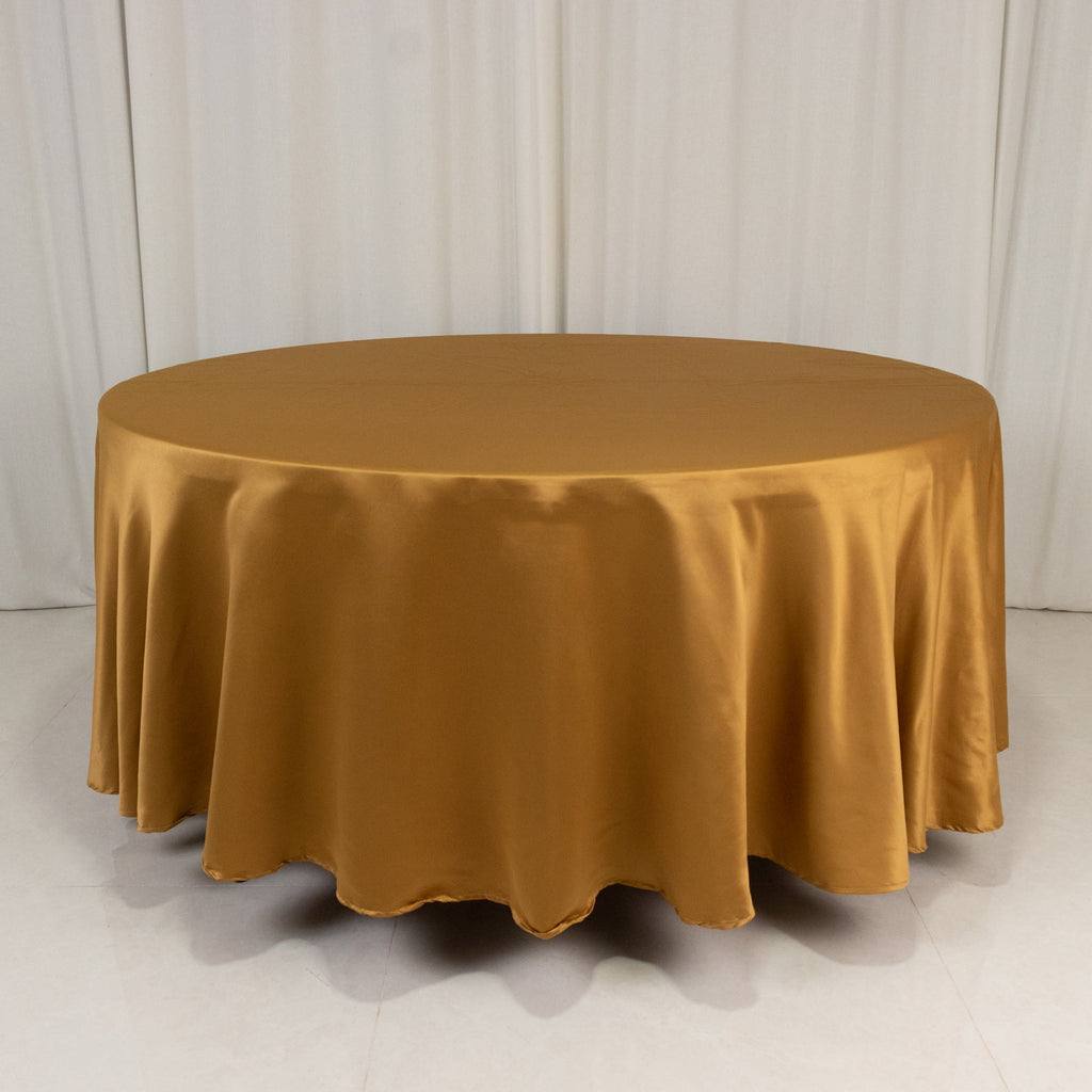 Lamour Satin 108" Round Tablecloth Gold - Durable & Silk - Like Table Cover for Classy Weddings & Events - Bell Racket Store
