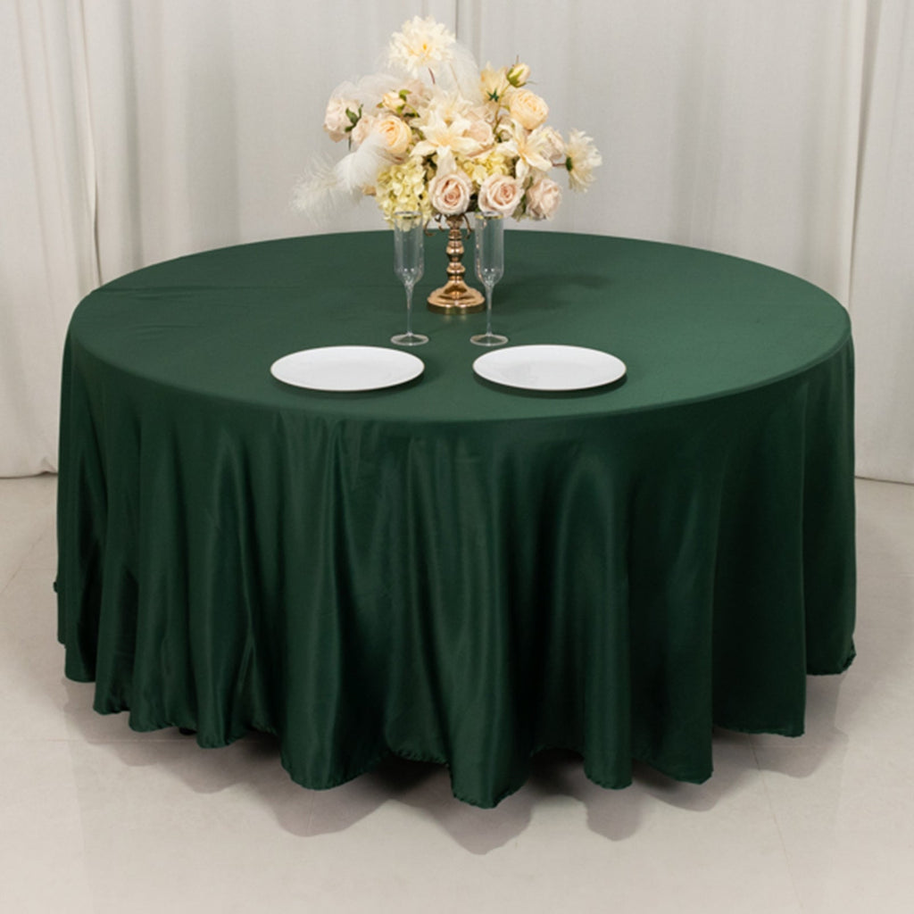 Lamour Satin 108" Round Tablecloth Hunter Emerald Green - Durable & Silk - Like Table Cover - Bell Racket Store