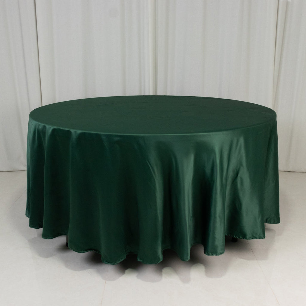 Lamour Satin 108" Round Tablecloth Hunter Emerald Green - Durable & Silk - Like Table Cover - Bell Racket Store