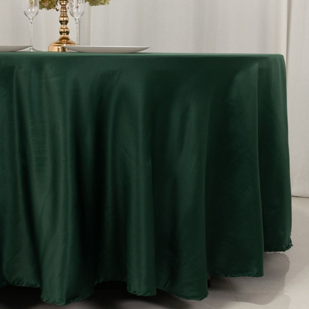 Lamour Satin 108" Round Tablecloth Hunter Emerald Green - Durable & Silk - Like Table Cover - Bell Racket Store