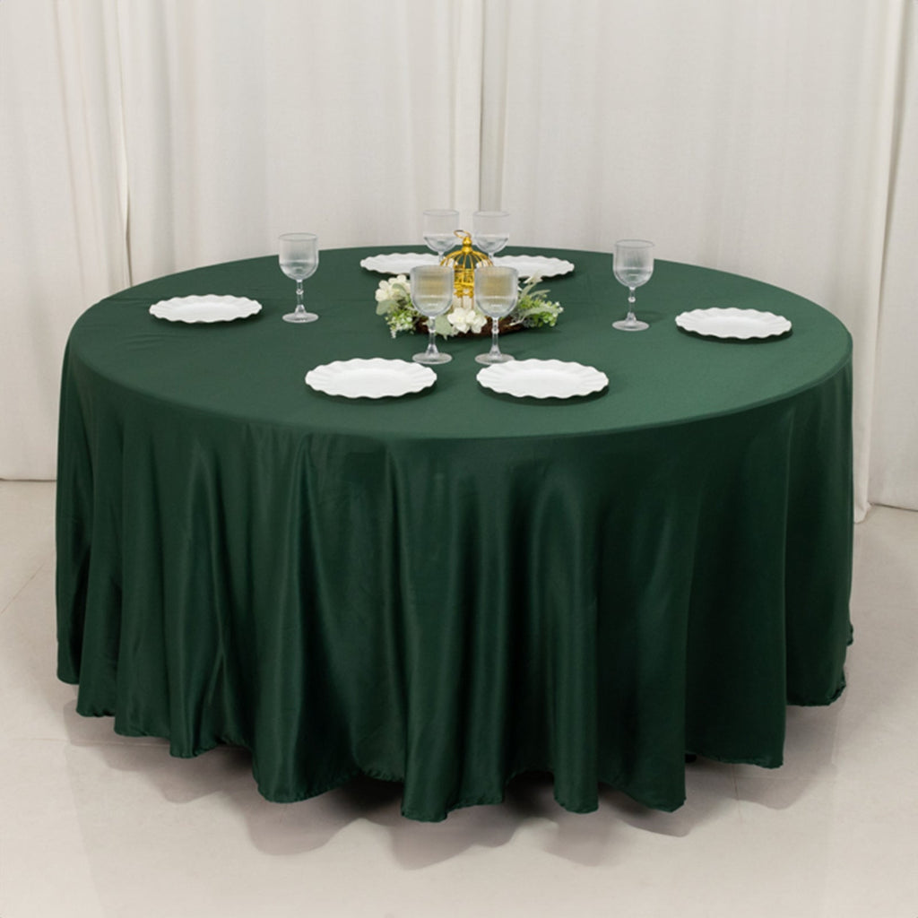 Lamour Satin 108" Round Tablecloth Hunter Emerald Green - Durable & Silk - Like Table Cover - Bell Racket Store