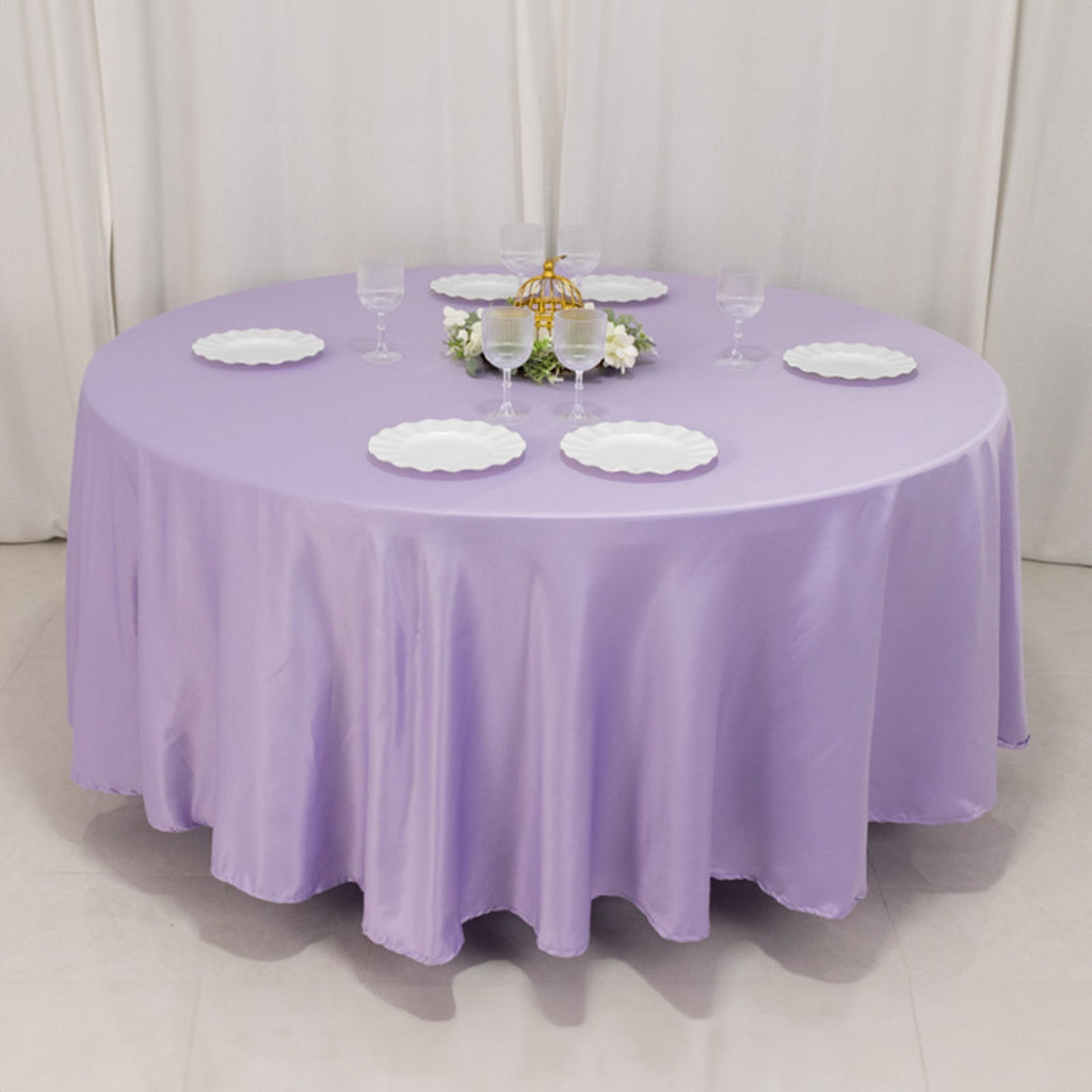 Lamour Satin 108" Round Tablecloth Lavender Lilac - Durable & Silk - Like Table Cover - Bell Racket Store
