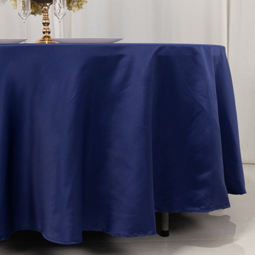 Lamour Satin 108" Round Tablecloth Navy Blue - Durable & Silk - Like Table Cover - Bell Racket Store