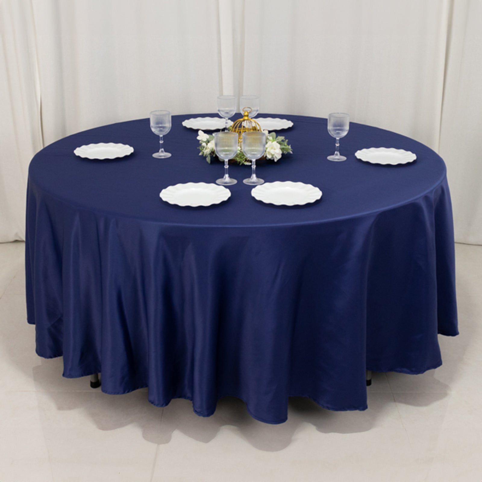 Lamour Satin 108" Round Tablecloth Navy Blue - Durable & Silk - Like Table Cover - Bell Racket Store