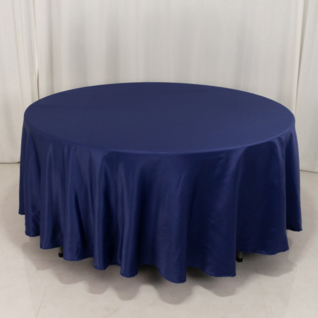 Lamour Satin 108" Round Tablecloth Navy Blue - Durable & Silk - Like Table Cover - Bell Racket Store