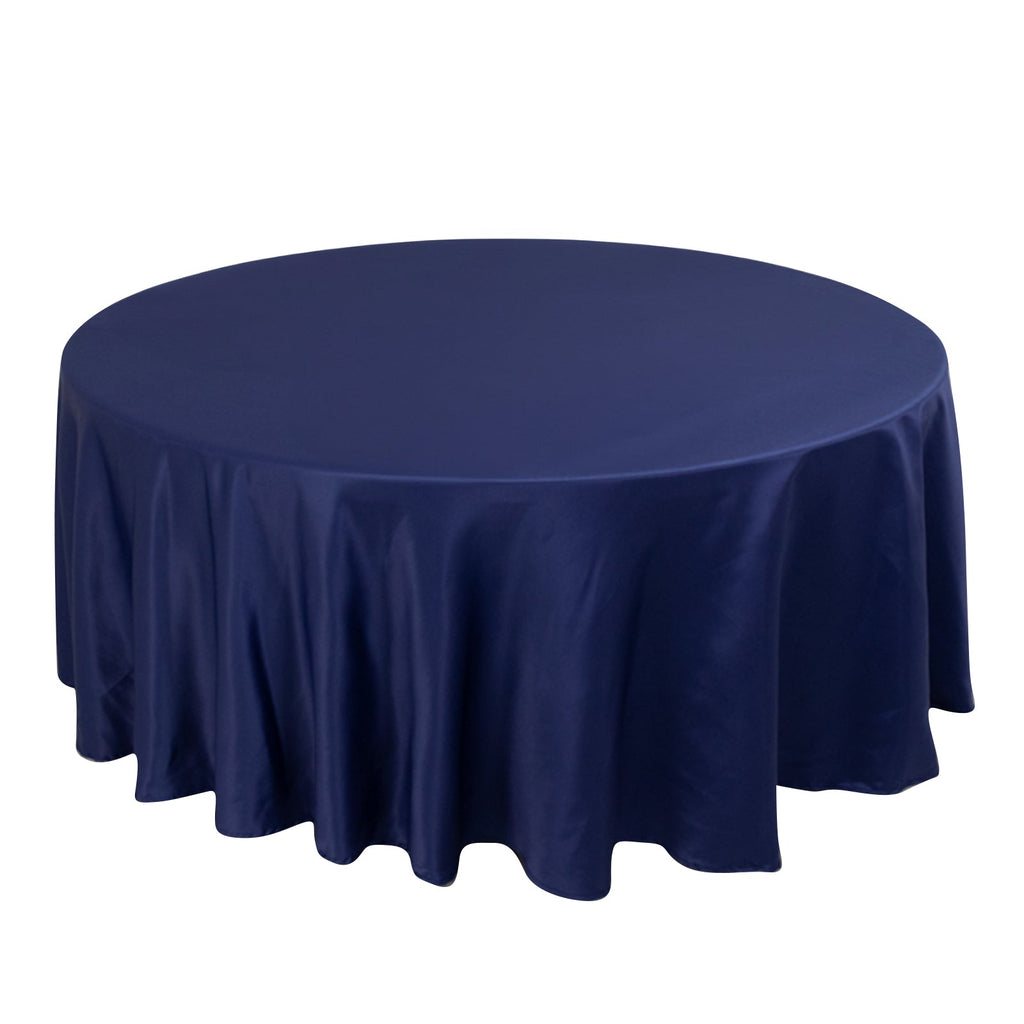 Lamour Satin 108" Round Tablecloth Navy Blue - Durable & Silk - Like Table Cover - Bell Racket Store