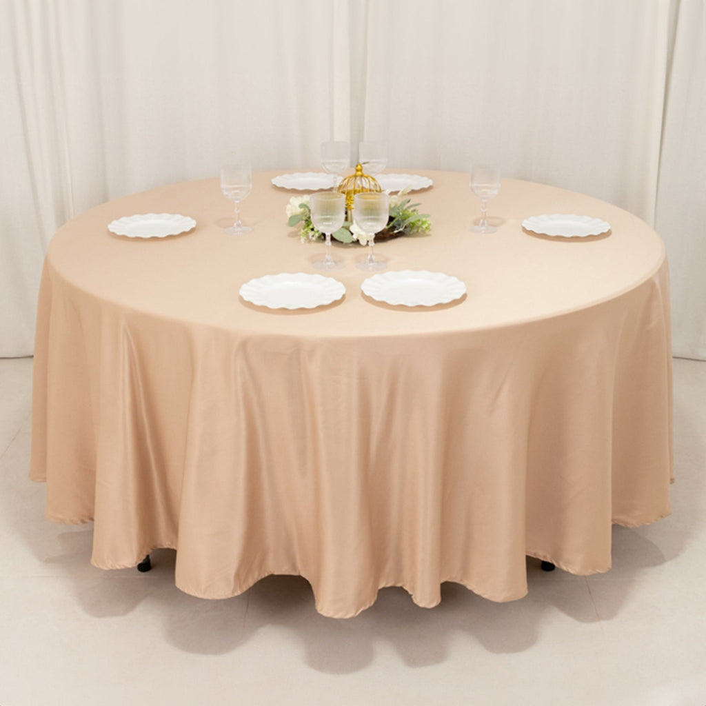 Lamour Satin 108" Round Tablecloth Nude - Durable & Silk - Like Table Cover - Bell Racket Store
