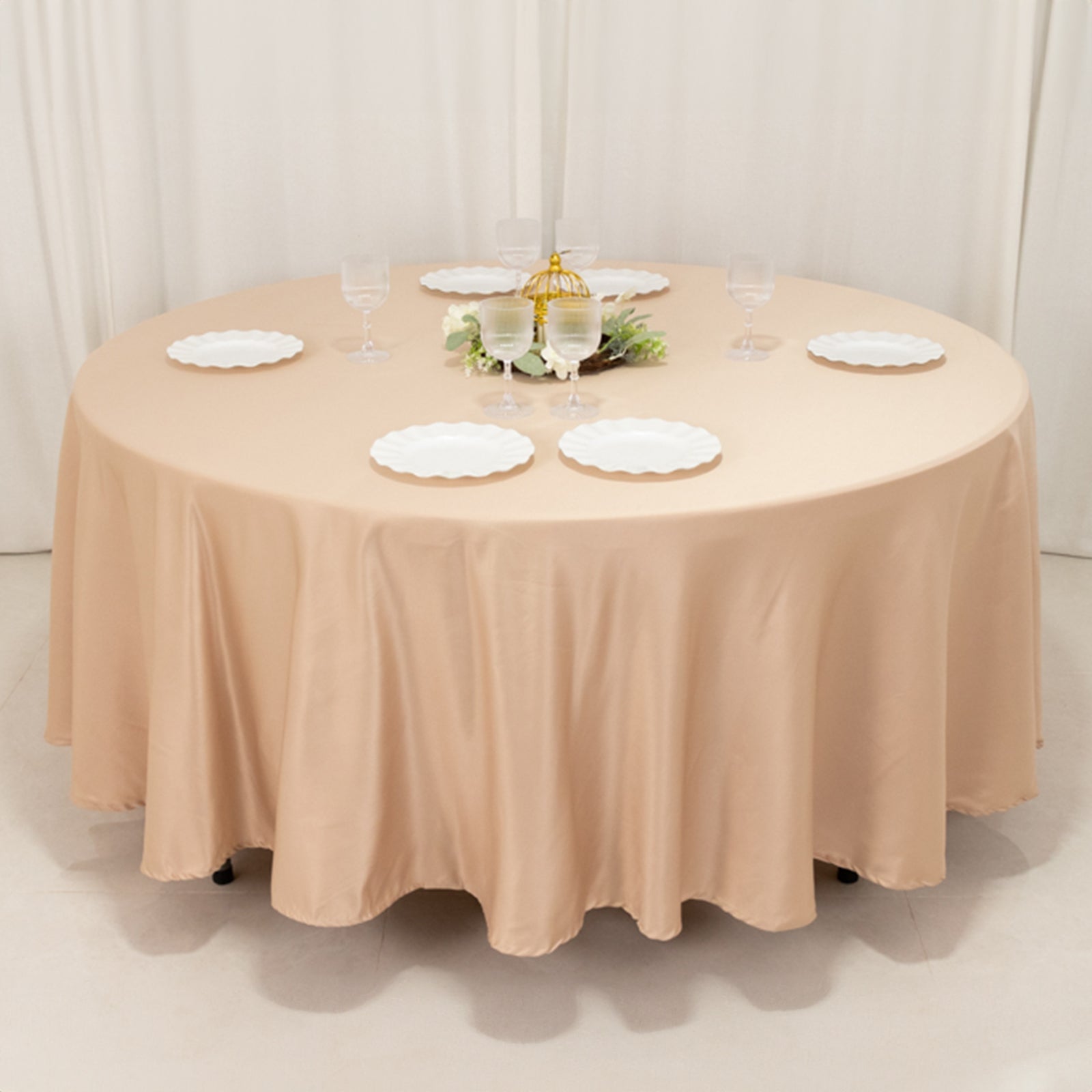 Lamour Satin 108" Round Tablecloth Nude - Durable & Silk - Like Table Cover - Bell Racket Store