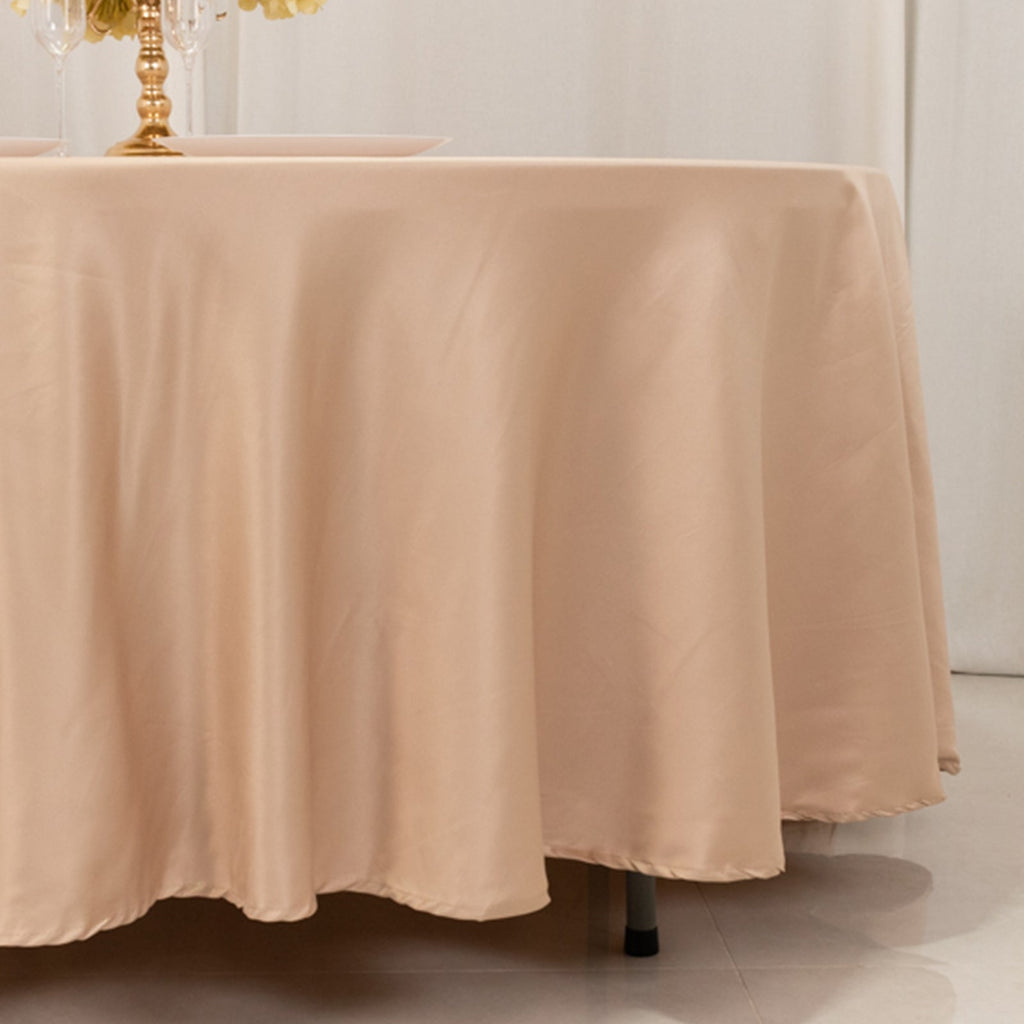 Lamour Satin 108" Round Tablecloth Nude - Durable & Silk - Like Table Cover - Bell Racket Store