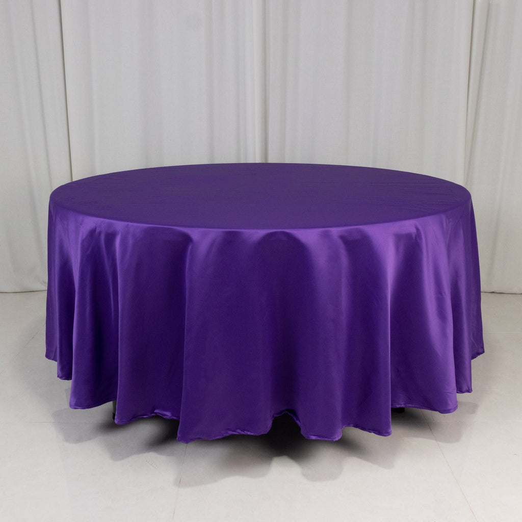 Lamour Satin 108" Round Tablecloth Purple - Durable & Silk - Like Table Cover - Bell Racket Store