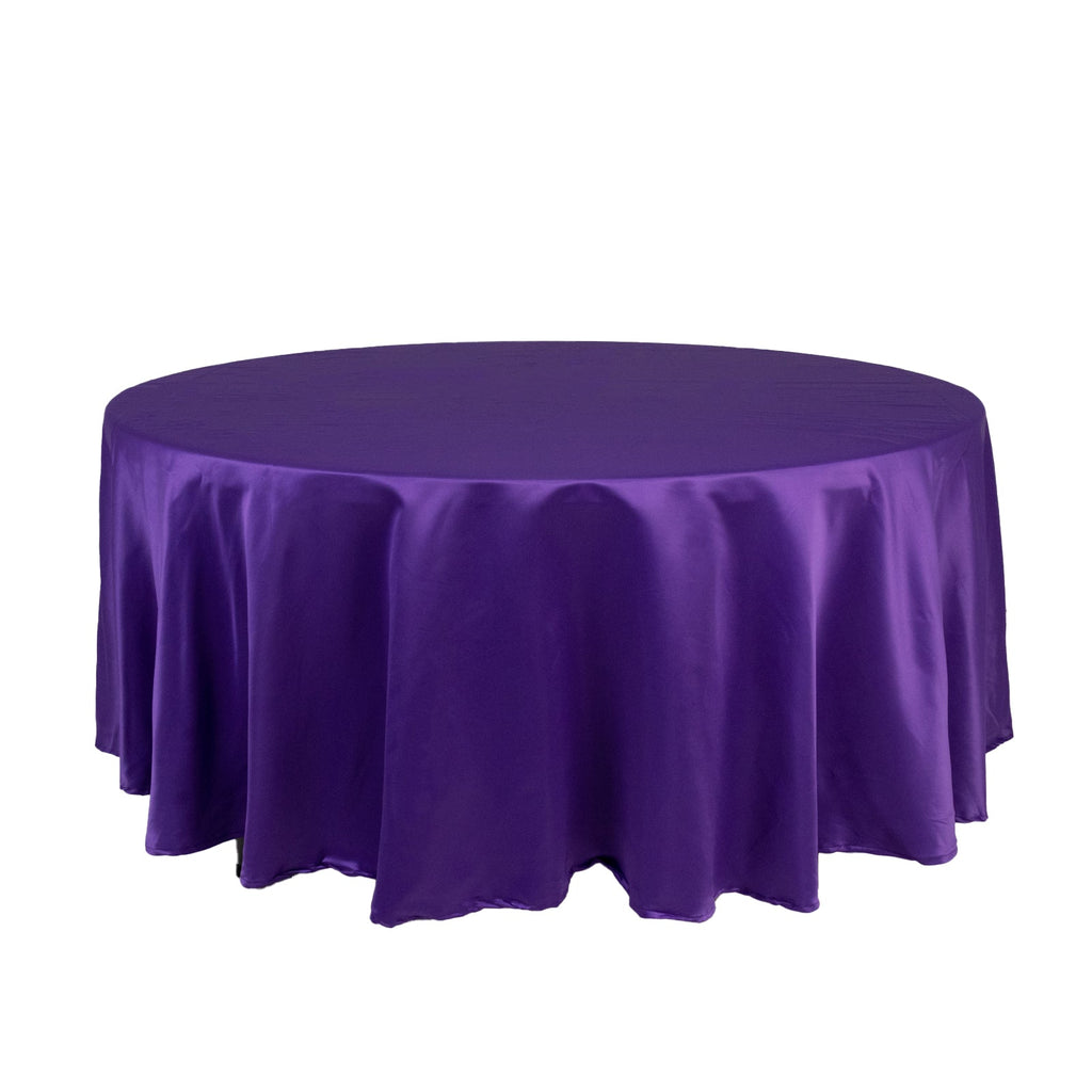Lamour Satin 108" Round Tablecloth Purple - Durable & Silk - Like Table Cover - Bell Racket Store