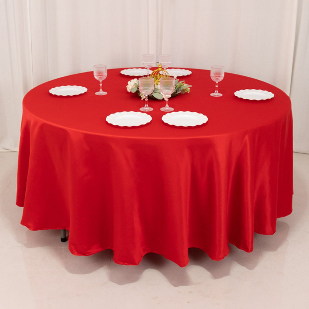 Lamour Satin 108" Round Tablecloth Red - Durable & Silk - Like Table Cover - Bell Racket Store