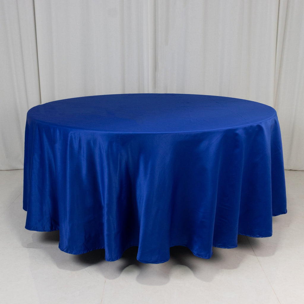 Lamour Satin 108" Round Tablecloth Royal Blue - Durable & Silk - Like Table Cover - Bell Racket Store