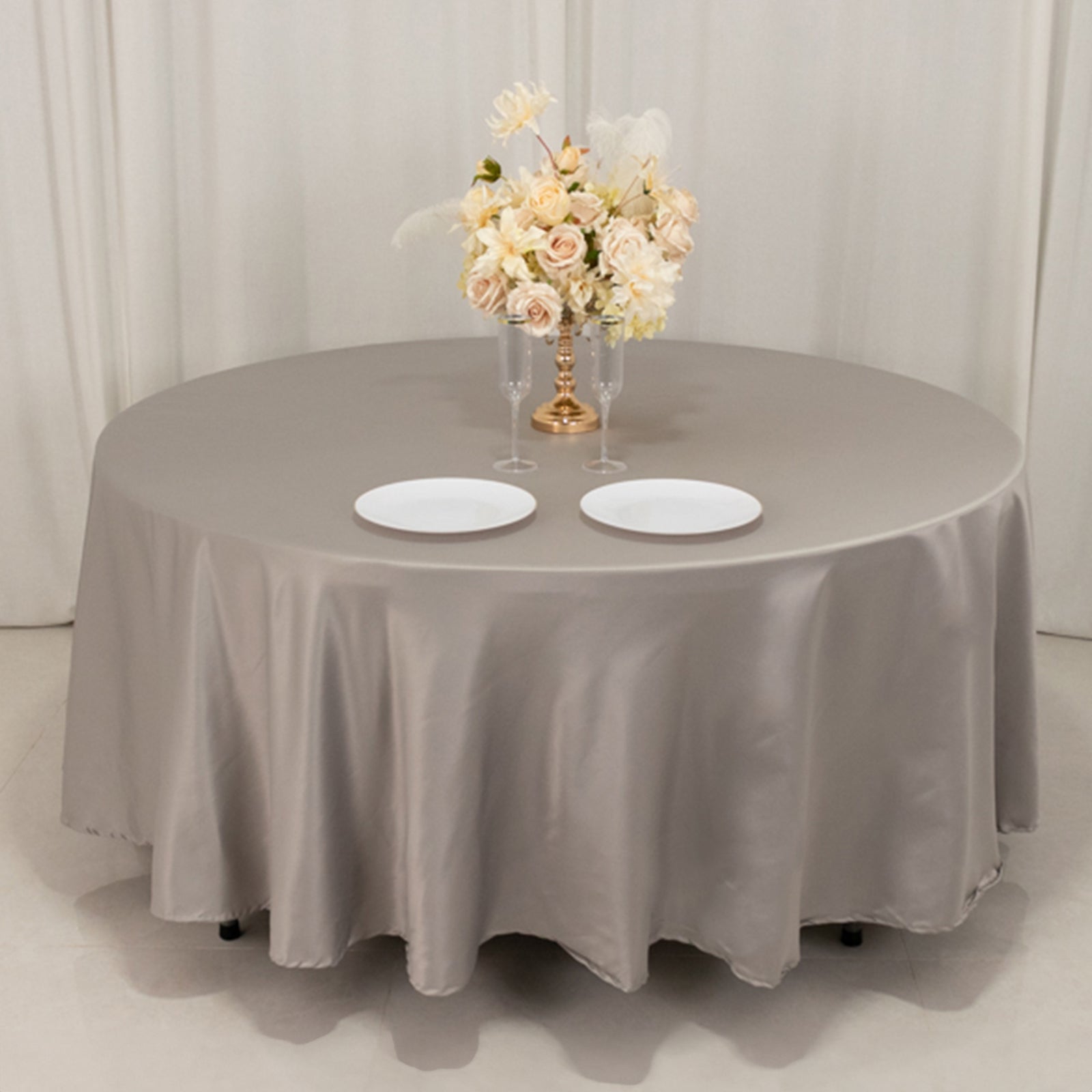 Lamour Satin 108" Round Tablecloth Silver - Durable & Silk - Like Table Cover - Bell Racket Store